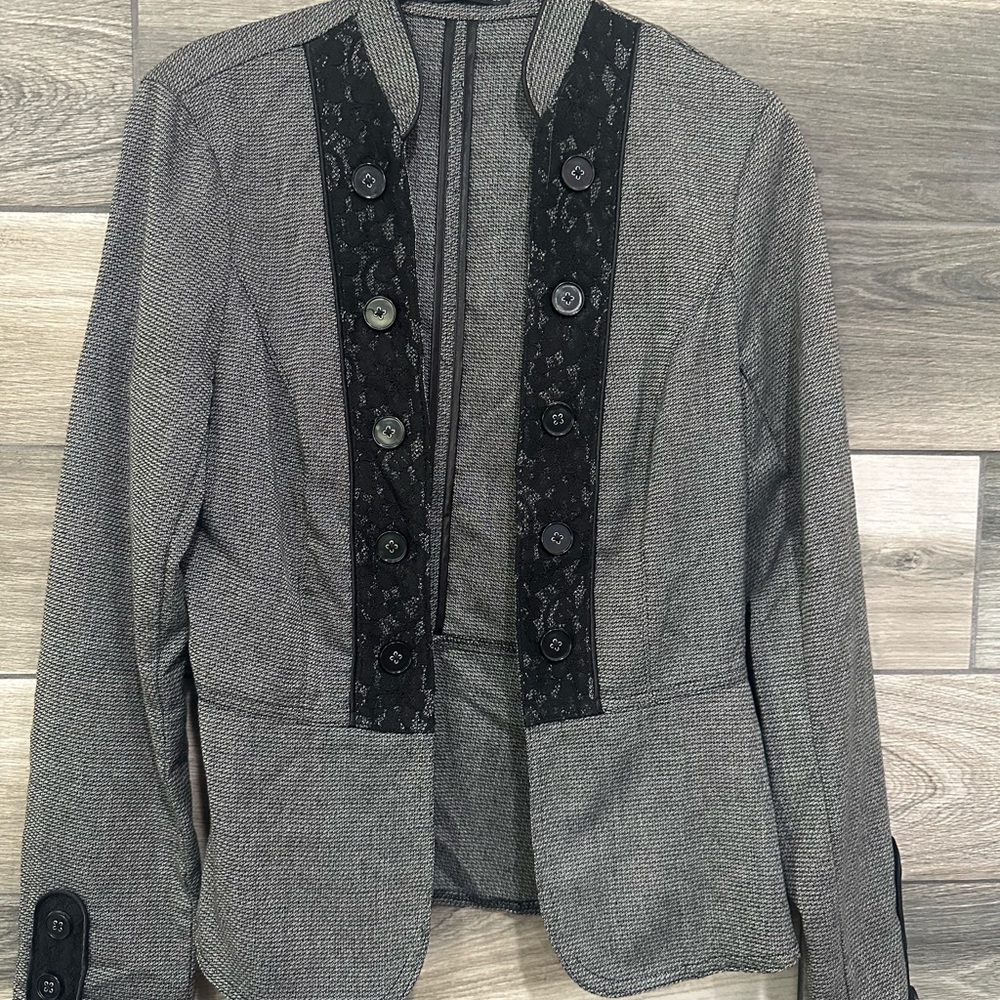 Maurices Gray Blazer with Black Lace Accents